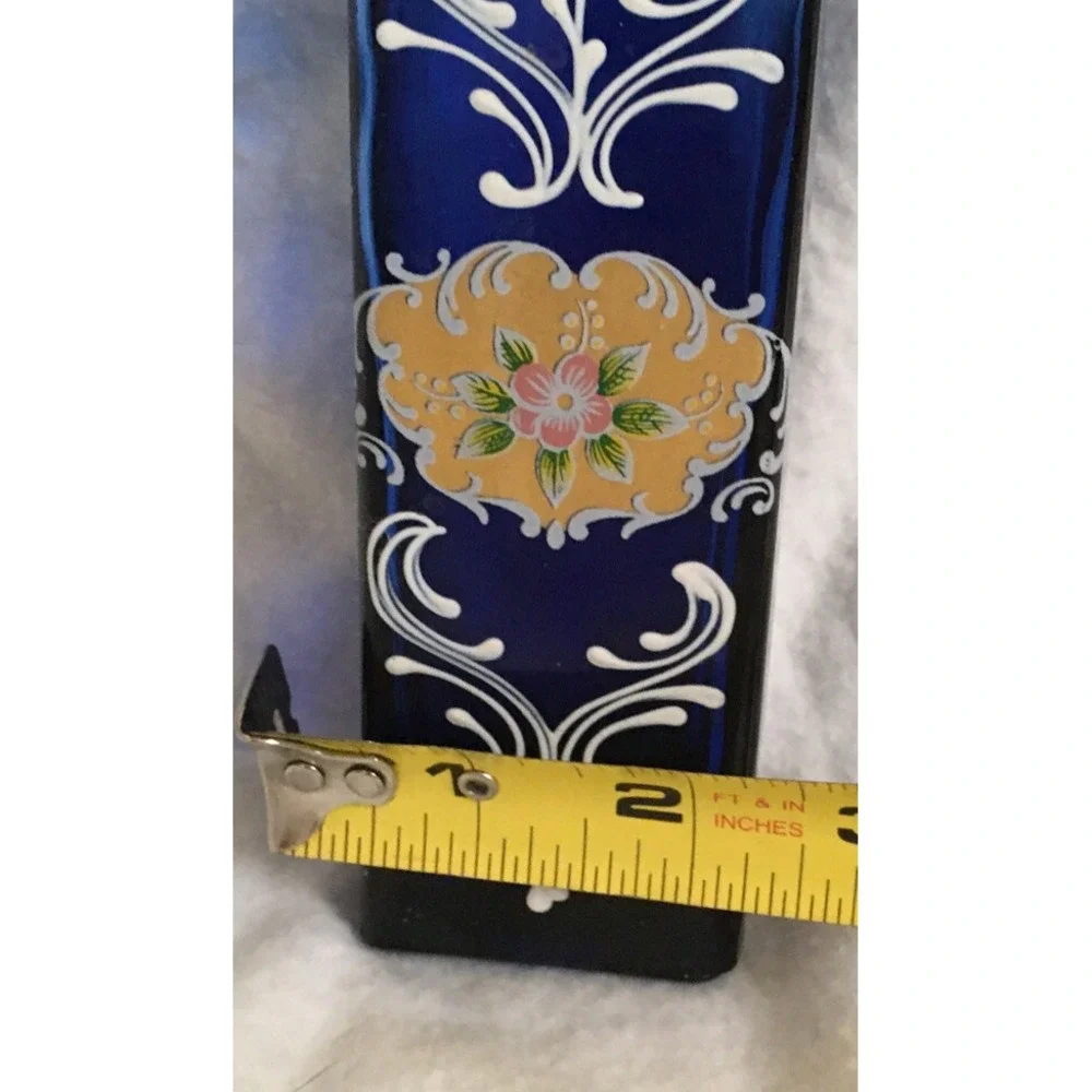 Vintage Bohemian HandPainted Blue/Gold Bottle No Topper